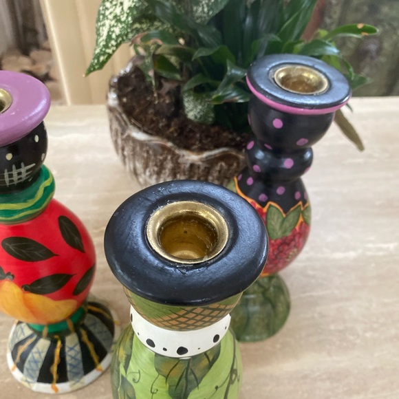 Colorful Hand-Painted Candle Holders Set of 3 - Picture 13 of 15